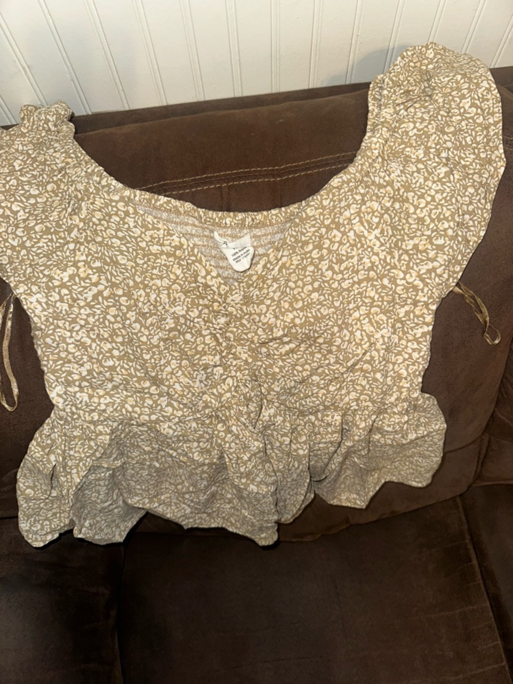 Joie Beige and White Floral Ruffled Peplum Top